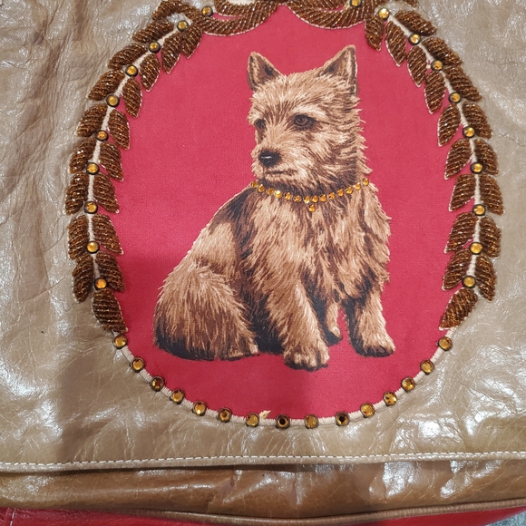 Brown and Red Isabella Fiore Women's Bag with Dog Design - Picture 2 of 7
